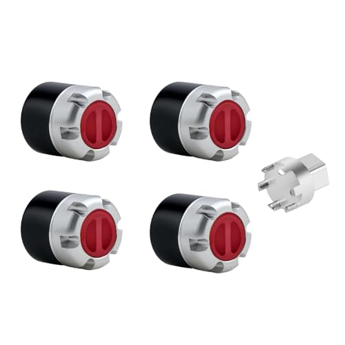 DJX M4 Wheel Nuts Center Locking Hubs Wheel Caps W/Tool for Traxxas TRX4 Axial SCX10 90046 D90 Tamiya Redcat HPI 1/10 RC Crawler Car(Red) - color: Red