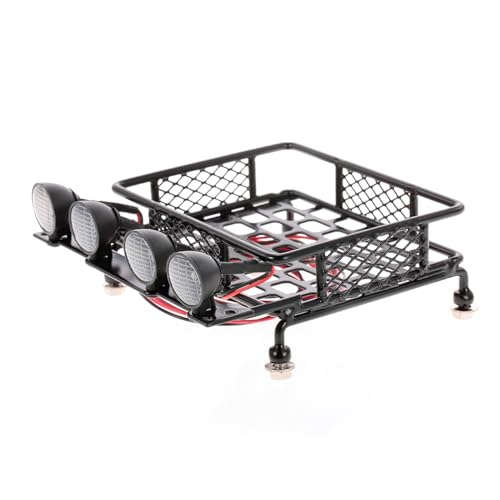 HUIOP RC Luggage with Light, Roof Rack Luggage Carrier with Light Bar for 1/10 RC Crawler Axial SCX10 D90 110 TRAX4 HSP RC Car Parts