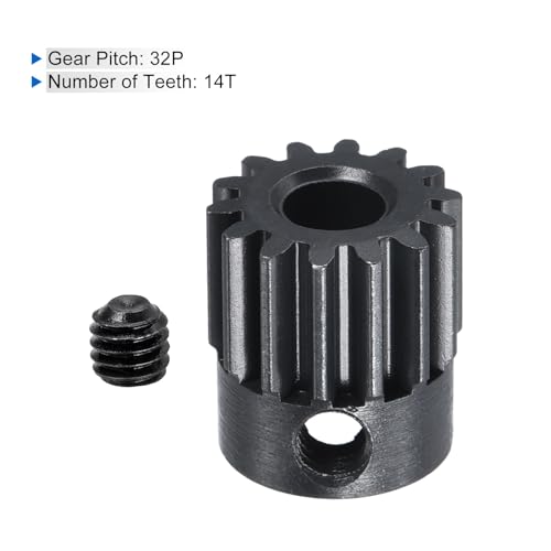 MECCANIXITY RC 32P Hardened Pinion Gear 5mm Shaft 14T Motor Gears Carbon Steel for RC Car Boat Drone - style: 14T