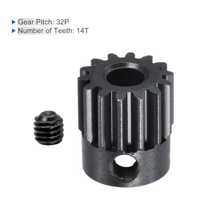MECCANIXITY RC 32P Hardened Pinion Gear 5mm Shaft 14T Motor Gears Carbon Steel for RC Car Boat Drone - style: 14T
