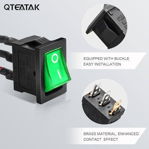 5 Pack Pre-Wired KCD1 On/Off Green LED Boat Rocker Switch | 3-Pin 2-Position Snap In, AC 250V/6A 125V/10A - color: Green, size: AC 250V/6A 125V/10A - Pre-Wired