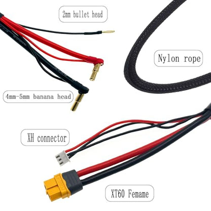 RC 2S XT60 Lipo Battery Charging/Balance Cable Leads with 4mm/5mm Bullet Connector(600MM)
