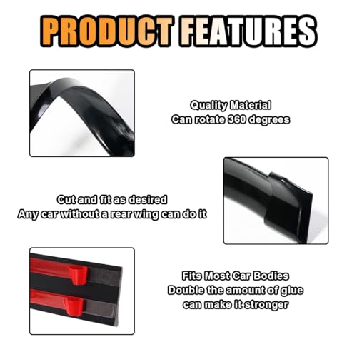 JOYCOURT Car Rear Spoiler Roof Lip Kit, Black 3D Rubber Trunk Spoiler | Roof Spoiler Wing Trim Strip, Cool Car Decoration, Universal Punch-Free Vehicle Exterior Accessory Sticker for Bumper - style: Black