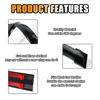 JOYCOURT Car Rear Spoiler Roof Lip Kit, Black 3D Rubber Trunk Spoiler | Roof Spoiler Wing Trim Strip, Cool Car Decoration, Universal Punch-Free Vehicle Exterior Accessory Sticker for Bumper - style: Black