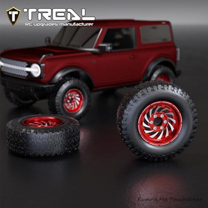 TREAL 1.9 Beadlock Wheels - Cyclone Style CNC Machined Aluminum Rims (4-Pack) for 1/10 RC Crawlers TRX4, SCX10 III, and Ascent(Red) - color: Red