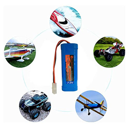 7.2V Ni-Mh 3800mAh Rechargeable Battery Pack for RC Racing Car Truggy Buggy Tank Airplane Helicopter Boat and Battery Charger Adapter(1 Pack) - size: 1 Pack 7.2V 3800mAh Batteries and 1 Pack Charger