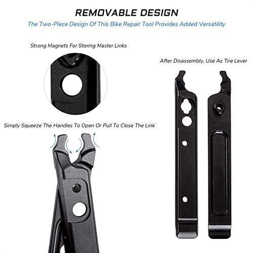 Multi-Functional Master Link Pliers | With Master Link Removing, Tire Levers, Storage Links, and Chain Hook - Ideal for MTB, Road, Mountain Bicycle, BMX Bikes
