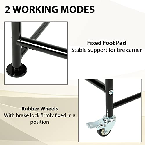 KUAFU 45''H X 20''D X 46''W Tire Storage Rack Garage Shelving Steel Rolling | Tire Stand with Wheels & Protective Cover 8 Tires Capacity Adjustable Height