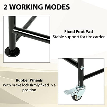 KUAFU 45''H X 20''D X 46''W Tire Storage Rack Garage Shelving Steel Rolling | Tire Stand with Wheels & Protective Cover 8 Tires Capacity Adjustable Height