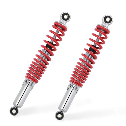 Minho Dual Rear Shock Absorbers with Adjustable Spring Preload in Heavy Iron Material Compatible with Chinese GY6 4-Stroke Engine Taotao ATV Go Kart,Red Color,330MM Length - size: 330mm