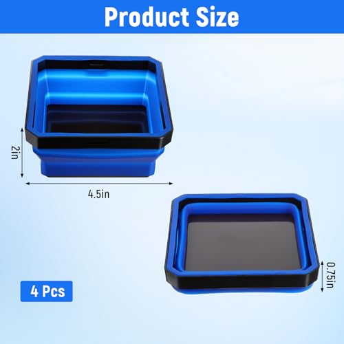 4 Pcs Foldable Magnetic Parts Tray, 4.25 Inch Square Foldable Silicone Tool Organizer with Dual-Sided Magnetic Base, for Screws, Bolts, Nuts, and Small Metal Parts Storage In 4 Colors