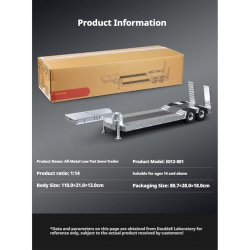 1/14 Semi-Trailer Flatbed for 1/14 6x4 RC Heavy-Duty Cargo Tractor Truck RC Semi-Trailer Truck, Non-Powered Semi-Truck Flatbed Low Bed Trailer Construction Vehicle Gift - style: 1/14 Semi-Trailer Flatbed