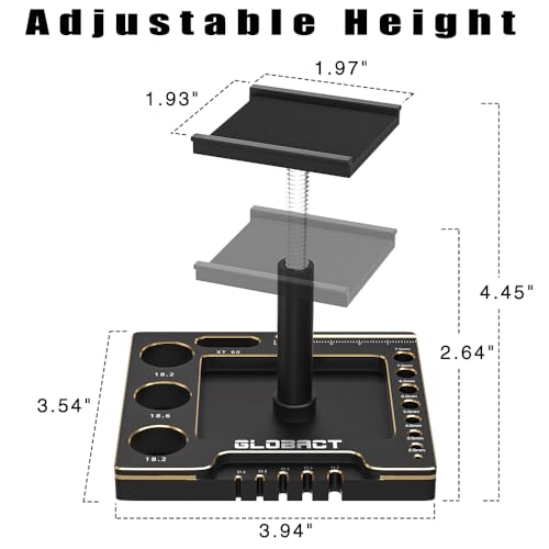 Multifunctional RC Car Stand RC Work Stand RC Repair Stand 360° Rotation Lift Or Lower with RC Screwdrivers for TRX4M SCX24 AX24 FMS FCX24 1/16 1/18 1/24 RC Crawler Truck Buggy (Black Gold)
