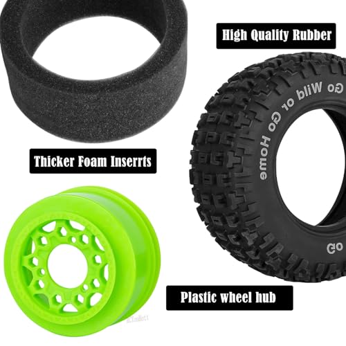 RC Truck Wheels Tires 12mm/14mm/17mm Hex for 1/10 Arrm a Senton/Slash 2WD 4WD 4×4/Axia1/Redca t/Rc4w d,w/Detachable Replace Running on Off-Road Tire RC Wheel Hex,Wheels and Tires,Green - color: Green- (Wheel Tires)