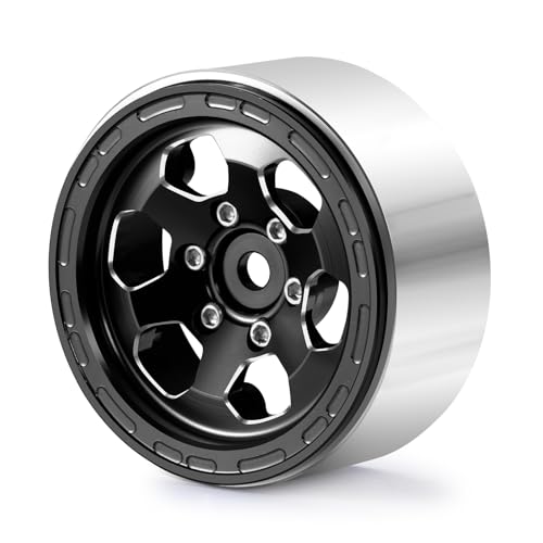 1.3inch beadlock Wheels RC Aluminium Rims for 1/18th TRX4M 1/24th Axial SCX24 RC Crawler Car Upgrade Parts (Black) - color: Black