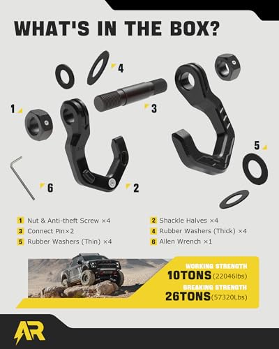 D Ring Shackles, 3/4" Separate Shackles with 7/8" Pin, Heavy Duty Recovery Shackle 57320lbs Break Strength, 4x4 Off-Road Recovery Towing Winch Shackles for Trucks, Black Black 2-Pack | Quick Shackles with 7/8" Pin, Heavy Duty Recovery Shackle, 4x4 Off-Roa