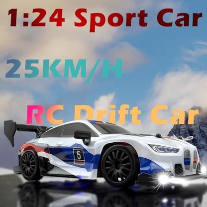 HTURCCOP RC Drift Car 2.4GHz 1:24 Scale 4WD 25KM+/H High Speed Model Vehicle with LED Lights Drifting Tire Racing Sport Toy Car for Adults Boys Girls Kids Gift (White) - color: White