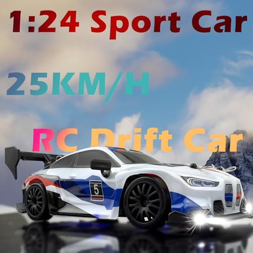 HTURCCOP RC Drift Car 2.4GHz 1:24 Scale 4WD 25KM+/H High Speed Model Vehicle with LED Lights Drifting Tire Racing Sport Toy Car for Adults Boys Girls Kids Gift (White) - color: White