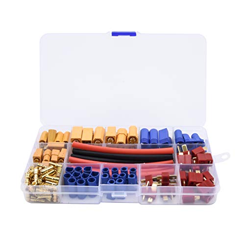 102pcs XT60 / XT90 / EC3 / EC5 / T-Plug Deans /3.5mm Banana Plug Male Female Connectors Adapter with Heat Shrink Tubing for RC ESC Lipo Battery Motor Accessories