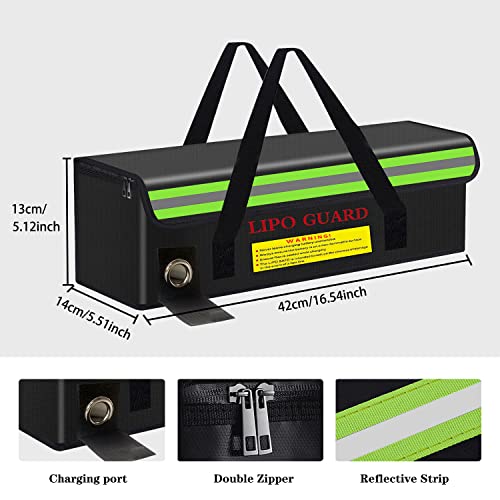 16.55"x5.52"x5.12" Large Capatity Lipo Battery Safe Bag for Ebike RC Lipo Battery Pack Storage Charging Transport,Home Office Travel Fireproof Safe Storage Pouch - size: 420*140*130mm