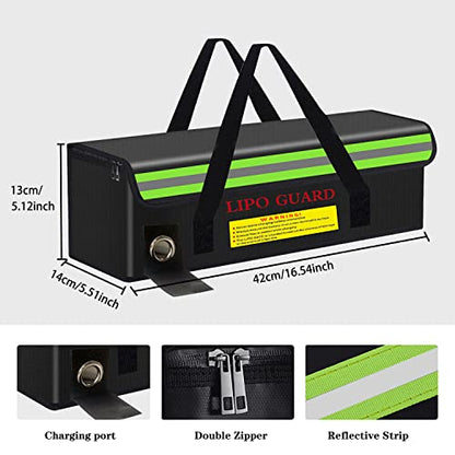 16.55"x5.52"x5.12" Large Capatity Lipo Battery Safe Bag for Ebike RC Lipo Battery Pack Storage Charging Transport,Home Office Travel Fireproof Safe Storage Pouch - size: 420*140*130mm