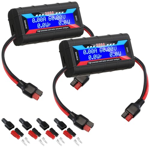 Yunsailing 2 Pcs High Precision Watt Meter Power Analyzer Battery Consumption Performance Monitor Power Monitor with Backlight Digital LCD Screen (200a/60v)