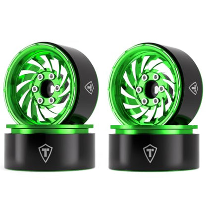 TREAL 1.9 Beadlock Wheels - Cyclone Style CNC Machined Aluminum Rims (4-Pack) for 1/10 RC Crawlers TRX4, SCX10 III, and Ascent(Green) - color: Green