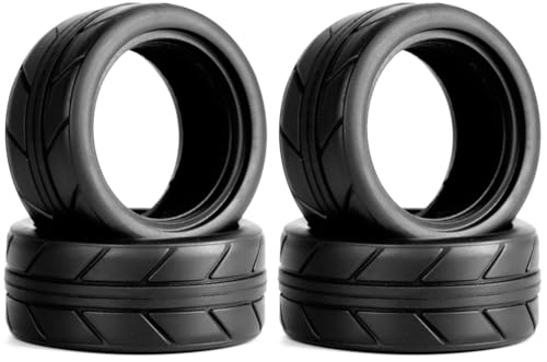 RC 1/10 On Road Tires 4Pcs Soft Rubber Tire Tyre Compatible with Traxxas 4 Tec 2.0 Tamiya TT01 XV01 Kyosho WR8 Sakura WLtoys HPI HSP 1:10 RC Scale Touring On Road Racing Car Wheel Rims