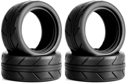 RC 1/10 On Road Tires 4Pcs Soft Rubber Tire Tyre Compatible with Traxxas 4 Tec 2.0 Tamiya TT01 XV01 Kyosho WR8 Sakura WLtoys HPI HSP 1:10 RC Scale Touring On Road Racing Car Wheel Rims