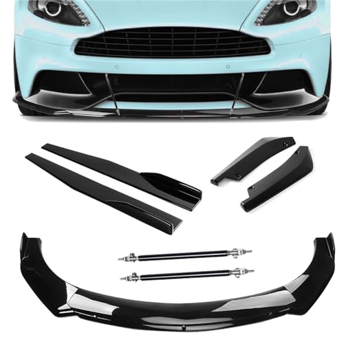 Universal Car Front Bumper Lip Spoiler Body Kits + 29"/74.5CM Side Skirt Extension Rocker Panel Body Kit + 14"/35CM Auto Rear Bumper Lip Diffuser (69''-73'' Black) - color: 69"-73" Black