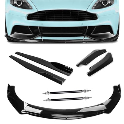 Universal Car Front Bumper Lip Spoiler Body Kits + 29"/74.5CM Side Skirt Extension Rocker Panel Body Kit + 14"/35CM Auto Rear Bumper Lip Diffuser (69''-73'' Black) - color: 69"-73" Black