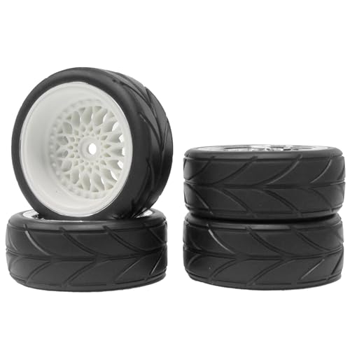 4PCS 64mm RC On Road Rubber Tires and Plastic Plating Wheel Rims Set Replacement Part for 1/10 RC Run-flating Touring Racing Drift Car Tyre(White,Offset:6mm) - color: White, size: Offset:6mm