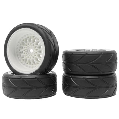 4PCS 64mm RC On Road Rubber Tires and Plastic Plating Wheel Rims Set Replacement Part for 1/10 RC Run-flating Touring Racing Drift Car Tyre(White,Offset:6mm) - color: White, size: Offset:6mm