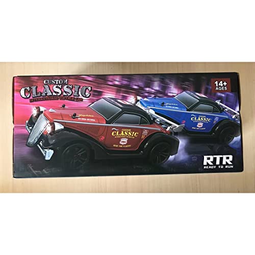 1/16 Scale 4WD Retro RC Drift Car with 35km/h Speed, 390 Motor, IPX4 Waterproof, LED Headlights, 2.4GHz Full Proportional Control Great Gift for Adults-Metal Red - color: Metal Red