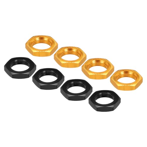MECCANIXITY Aluminum 17mm RC Wheel Nut Thread M12x1.0mm Hex Wheel Nuts RC Wheel Nut for 1/8 RC Model Car Trucks Off Road Car Upgraded Parts Pack of 8(Gold & Black) - color: Gold & Black