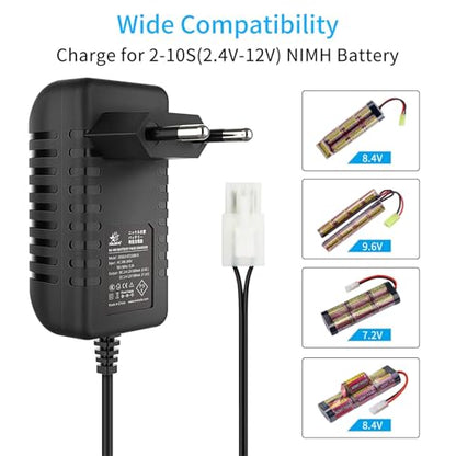 Smart 7.2V 8.4V 9.6V NiMH Battery Charger, Compatible for 2-10S, Airsoft Battery, RC Car Battery, Compatible for Mini Tamiya Connector(UK) - size: UK