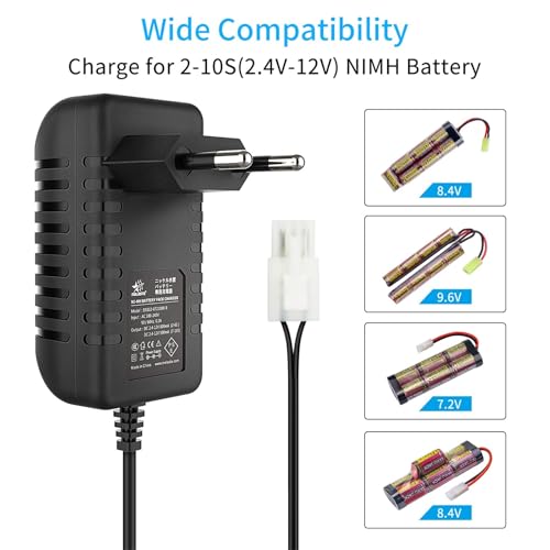 Smart 7.2V 8.4V 9.6V NiMH Battery Charger, Compatible for 2-10S, Airsoft Battery, RC Car Battery, Compatible for Mini Tamiya Connector(EU) - size: EU