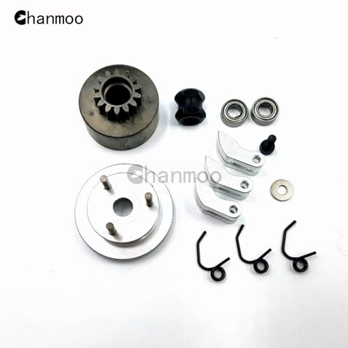 1/8 RC Car 14T Clutch Bell Flywheel Assembly Kit Shoes Bearings Gear Engine Nut Springs Cone for 1:8 RC Buggy Truck Car KYOSHO HPI HSP Axial Himoto 21-28cxp Nitro Engine Parts (Silver) - color: Silver