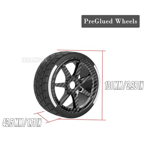 RC Highway Tires Wheel for 1/7 Infraction 6S BLX/Limitless,1/8 Typhon 6s BLX,7 Spokes Wheel Rim & Rubber Highway Tires RC Drift Tires,Black Carbon Surface (New) - color: (Black)carbon Surface - (4pcs Highway Tires)