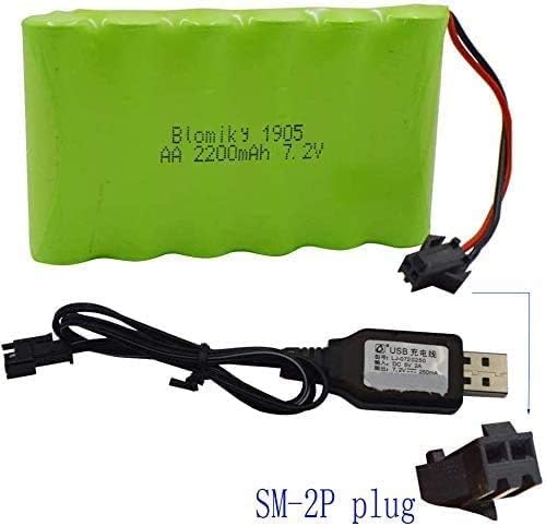 Blomiky 7.2V 2200mAh Ni-MH Rechargeable AA Battery Pack with SM-2P Black Plug and USB Cable for Old Version 15 Channel 2.4G Huina 1550 550 RC Excavator / 7.2V NiMH