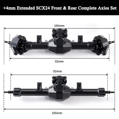 MOHERO +4mm SCX24 Extended Rear Axles for Axial SCX24 Deadbolt Bronco JLU C10 Gladiator Base Camp Power Wagon 1/24 RC Crawler Car Upgrade Parts - color: Extended - Rear Axle