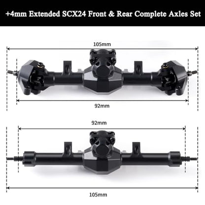 MOHERO +4mm SCX24 Extended Rear Axles for Axial SCX24 Deadbolt Bronco JLU C10 Gladiator Base Camp Power Wagon 1/24 RC Crawler Car Upgrade Parts - color: Extended - Rear Axle