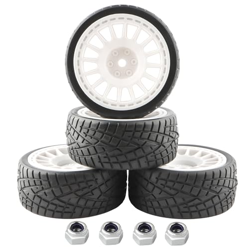 1/10 Scale OD2.55 RC On Road Touring Racing Tires 12mm Hub Wheel Hex Compatible with Traxxas 4 Tec 2.0 Tamiya TT01 XV01 Kyosho WR8 Sakura WLtoys HPI 1/10 Arrma Grom RC Cars(White) - color: White