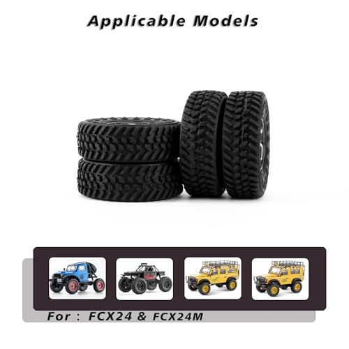 FCX24 Wheels and Tires 1.0 Beadlock Wheels 50MM Soft Sticky Tires with Brass Counterweight Ring for Axial SCX24 FMS FCX24M FCX24 Upgrades 1/24 RC Crawler - style: 128g