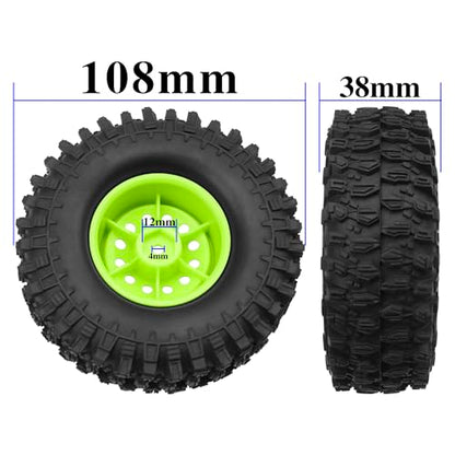 RC 1/10 1.9" Rubber Tires OD 108mm & 12mm Hex Hub Wheel Rims Compatible with Axial SCX10 90046 AXI03007 Traxxas TRX4 Tamiya CC01 D90 TF2 HSP 1/10 RC Crawler Car (Green) - color: Green