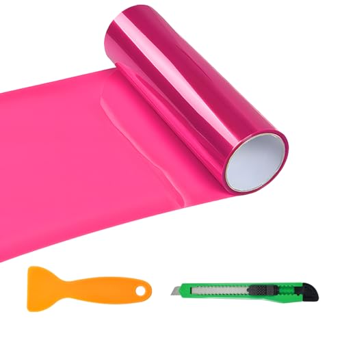 Sun Walker Car Light Tint Film, 12 x 48 Inch Waterproof Taillight Wrap Film Roll with Squeegee & Cutter, Self-Adhesive Vinyl Sticker Sheet Roll for Headlights Fog Lights Tail Lights (Pink) - color: Pink