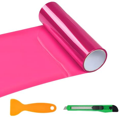 Sun Walker Car Light Tint Film, 12 x 48 Inch Waterproof Taillight Wrap Film Roll with Squeegee & Cutter, Self-Adhesive Vinyl Sticker Sheet Roll for Headlights Fog Lights Tail Lights (Pink) - color: Pink