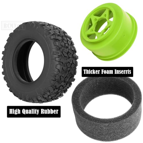 Rc Truck Tires 12mm/14mm/17mm Hex RC Wheels Tires for 1/10 Slash 4×4 2WD,Arrm a Senton,Axia1 Redca t Rc 4wd,w/RC Wheels Hex Detachable Replace Running on Off-Road Tire,Green - color: Green