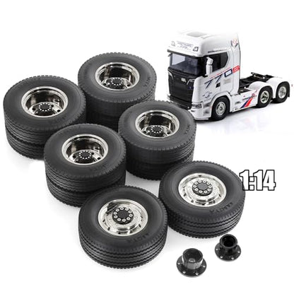 1/14 RC Front and Rear Tractor Truck Tires Steel Alloy Wheels (Front) - color: Front