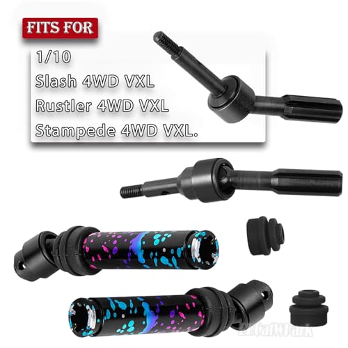 Drive Shaft Axles Upgrades Part for 1/10 Slash VXL 4X4 4WD Rustler VXL 4X4 4WD Stampede VXL 4X4 4WD,RC Steel #45 Front & Rear 4Pcs Driveshafts CVD w/Hex Hops Up,Colorful(Pink Blue Tone) - color: Colorful(pink Blue Tone) - (Axles)